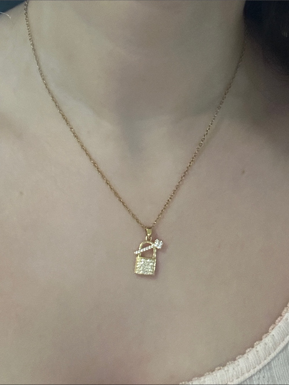 Gold Padlock Pendant Necklace with Pavé Crystals - Women Jewelry